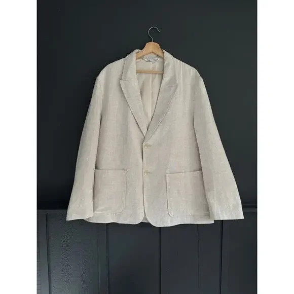 ZARA Linen Blend Sports Coat Blazer Jacket Ivory Cream Size Large - Picture 4 of 15
